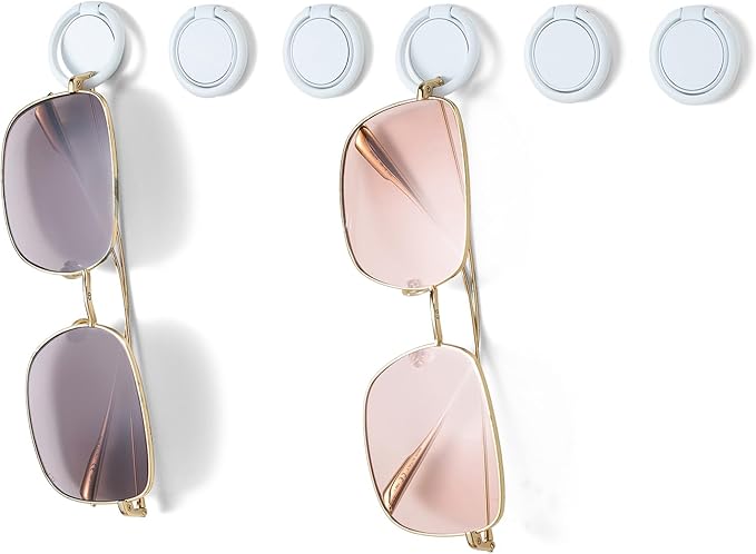 Sunglasses Organizer Wall Mounted Sunglasses Holder 6 Pack Hanging Eyeglass Holder (White with Adhesive)