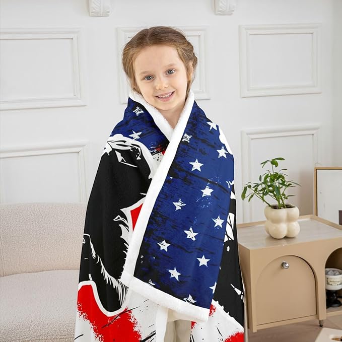 Dirt Bike Fleece Throw Blanket Baby 30"X40" Retro American Flag Throw Blanket For Kids Boys Teen Men,Motocross Rider Sherpa Blanket Black Tie Dye Red Blue Usa Flag Plush Blanket For Bed Sofa Couch