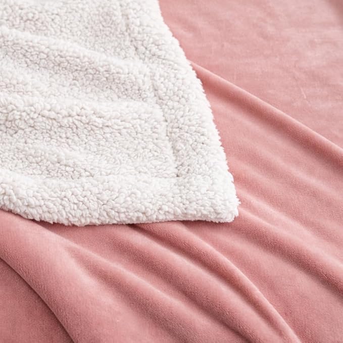 K.Garden Sherpa Fleece Throw Blanket for Couch Sofa, Super Soft Cozy Fuzzy Plush Blankets Fleece Thick Warm Blanket for Winter Reversible Thick Warm Blanket for Bed, Sofa,Pink 5060