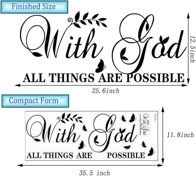 with God All Things are Possible Wall Stickers InspirationalDecal Vinyl Decals Motivational Office Decor Quote Wall Art Vinyl Wall Decal Living Bed Room School Words Saying