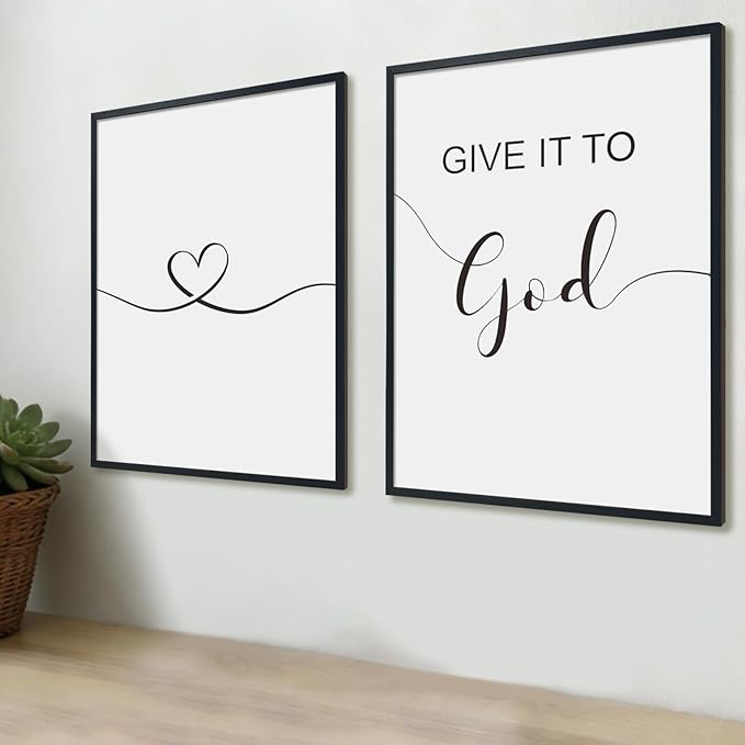 Bnesi Large 3 PCS Bedroom Wall Decoration Give It To God and Go To Sleep Sign Bedroom Wall Decor Set Black And White Wall Art for Bedroom Wall Decor Above Bed Unique Wall Art (God)