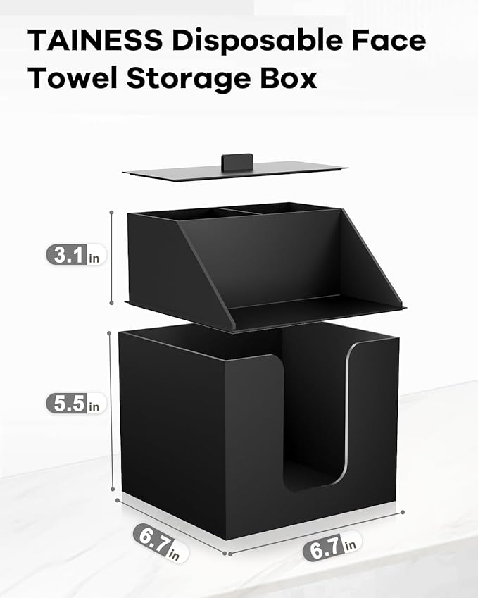 Disposable Facial Towels Storage Box Compatible with Clean Skin Club Clean Towel XL - Cotton Pads - Swabs Upgraded Double Layer Acrylic Storage Container Face Towel Holder (Matte Black)