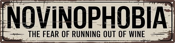 AWISZZZ Novinophobia Wine Fear Metal Sign 4x16in Humorous Plaque for Bar Wall Decor Wine Lover Gift