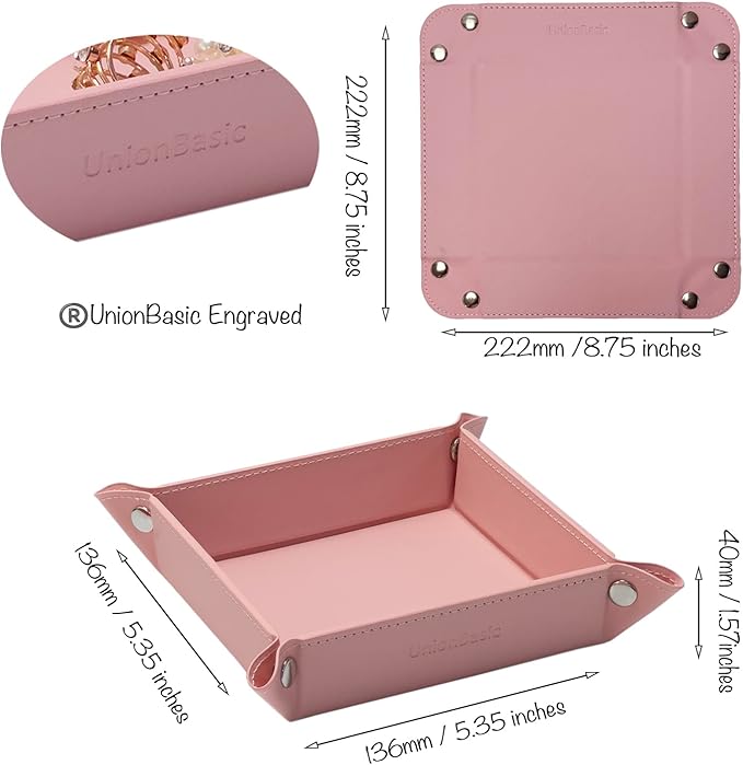 UnionBasic Small Valet Tray, Jewelry Tray for Rings Watches Earrings, Entryway Catchall Caddy for Coins Keys Change, Nightstand Bedside Valet Holder, Trays for Electronic Gadgets, Candy Pink