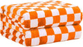 FY FIBER HOUSE Checkered Flannel Fleece Throw Blanket Soft Cozy Checkerboard Grid Print Chessboard Gingham Pattern Blankets for Bed Couch Sofa, 60"x80", Orange