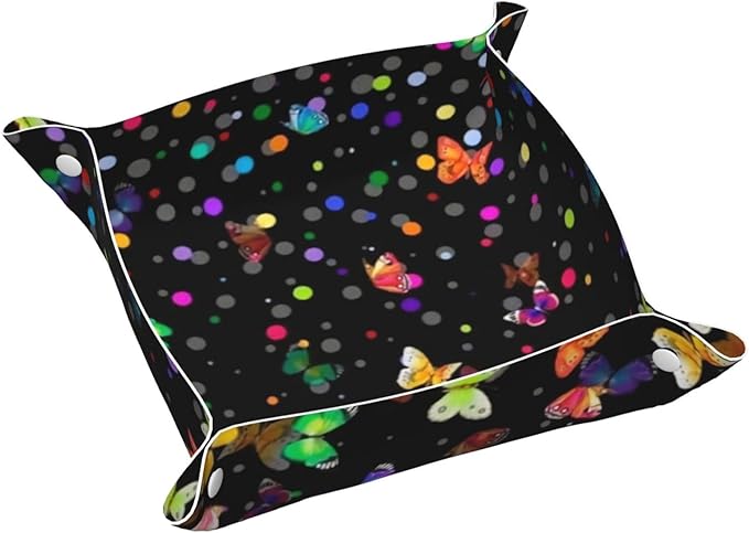 Starry Butterfly Leather Vanity Tray Desktop Storage Organizer, Decorative Catchall Perfume Tray, Bathroom Valet Tray,Nightstand Caddy Holder for Keys Phone Wallet Coin Jewelry, S