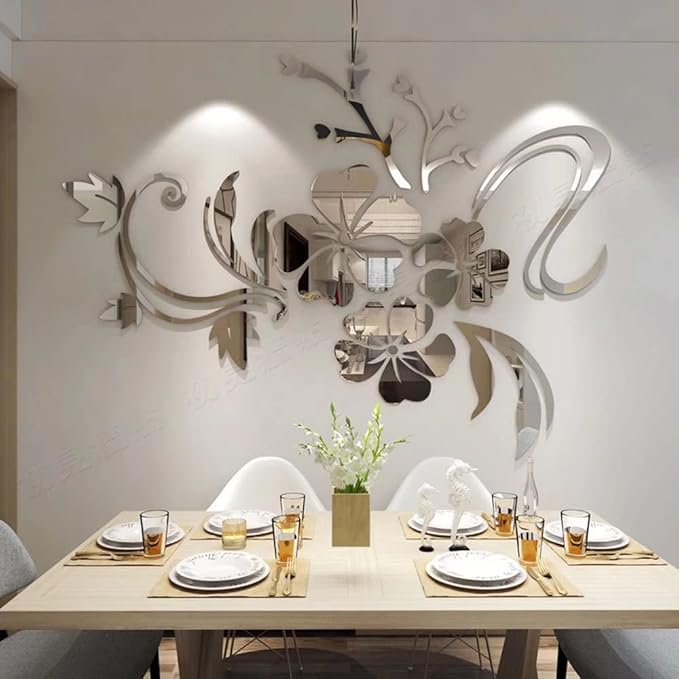 Guangmu 3D Flower Pattern Wall Sticker - Silver, Acrylic, Waterproof, Indoor Use, Living Room Decor, M:124*165cm