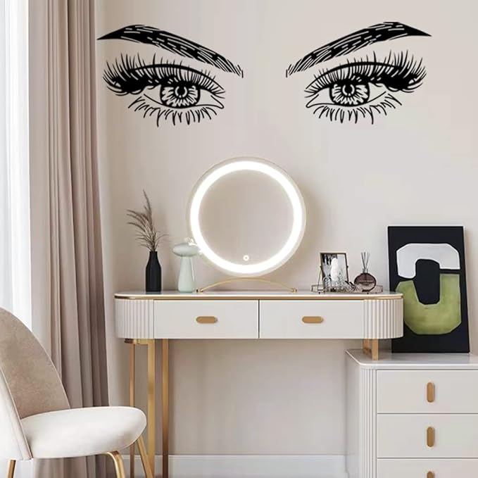 Inspirational Quotes Vinyl Eyes Eyelash Decals Motivational Sayings for Wall Art Decor Sticker Positive Lettering Wall Decal for Women Girls Bedroom Living Room Home Beauty Salon Decoration