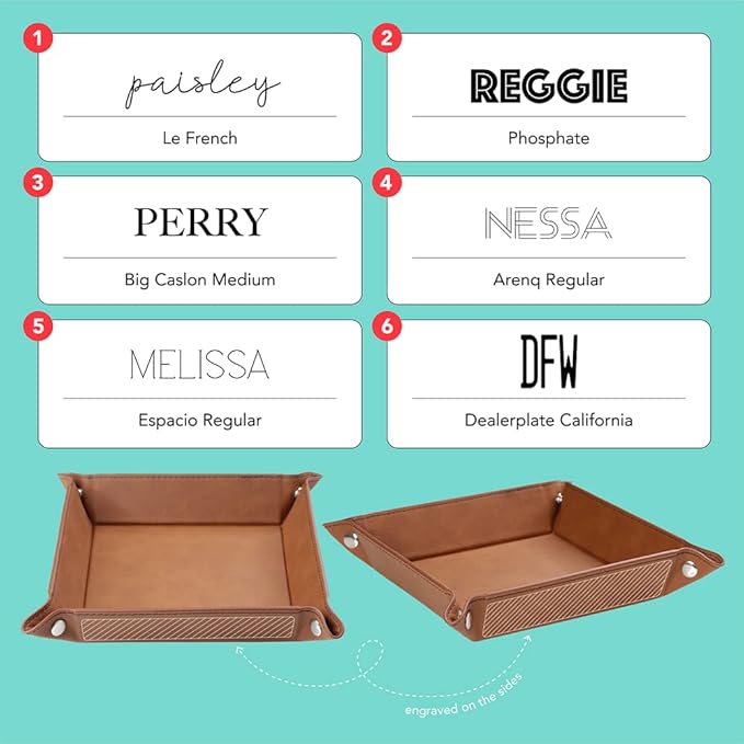 PrintSupremacy Faux Leather Valet Tray, Bedside Leatherette Tray Organizer Storage Great For Keys Phones Cards Watches and Coins, catchall Tray For Home And Office (Custom Text)