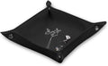Genuine Cowhide Leather Desktop Storage Organizer - Bedside Vanity Tray Catchall Nightstand Caddy Holder for Phone, Wallet, Coin, Jewelry (Black)