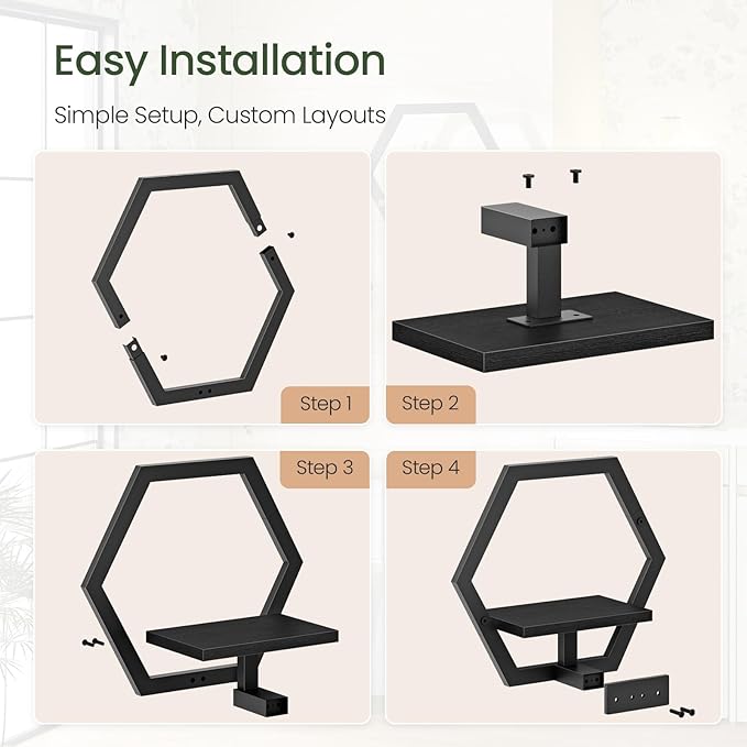 Floating Shelves for Wall, Wall Planters for Indoor Plants Set of 2, Plant Wall Shelf, for Living Room, Bedroom, Kitchen, Home Office, Black TBJ40P2BB