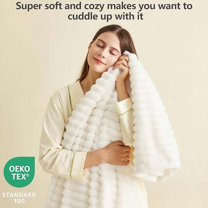 Soft Off White Twin Blanket for Bed - 300GSM Cozy Fleece Blanket for women, Small Lightweight Bed Blankets Graduation Birthday Gifts for Her Him, Home School Dorm Decor, Off White, 60x80 Inches