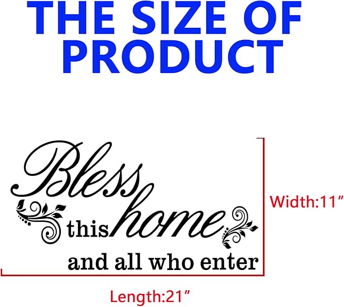 Inspirational Quotes Family Wall Stickers: Home Living Room Bedroom Vinyl Art Wall Decals - Kitchen Door Wall Decor - Bless This Home 21" X 11"