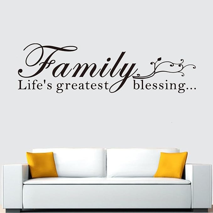 Motivational Home Wall Decals for Bedroom: Family Inspirational Quotes Vinyl Art Wall Stickers for Living Room Kitchen Apartment Bathroom - Family Life's Greatest Blessing 35" X 9.8"