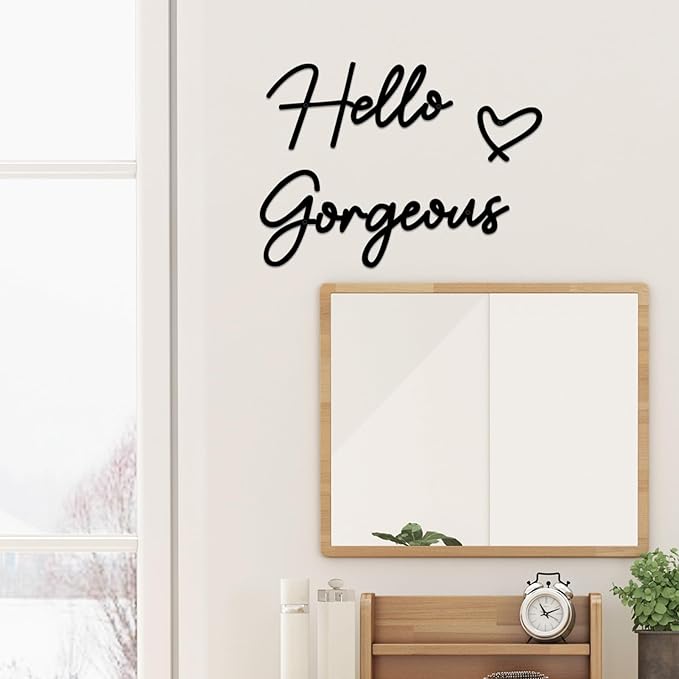 Hello Gorgeous Metal Wall Art Decor Black Modern Hello Gorgeous Signs Farmhouse Metal Wall Art Hanging Decoration for Home Bathroom Living Room Bedroom Office Hotel Wall Decoration (Black)