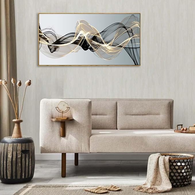 Abstract Wall Art for Living Room Black and Gold Bedroom Wall Decor Above Bed Modern Large Size Wooden Framed Artwork for Home Walls Abstract Pictures for Kitchen Bedroom Home Office 24x48inch