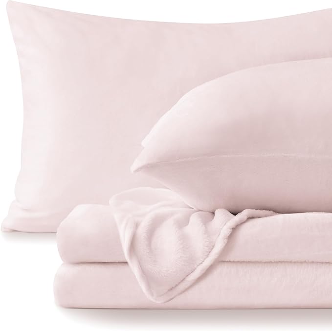 BEDELITE Flannel Sheets King Size Pink - Super Soft Fleece Sheets Set Fluffy Extra Plush, 4 Piece(Include Fitted Sheet, Flat Sheet, 2 Pillowcases)