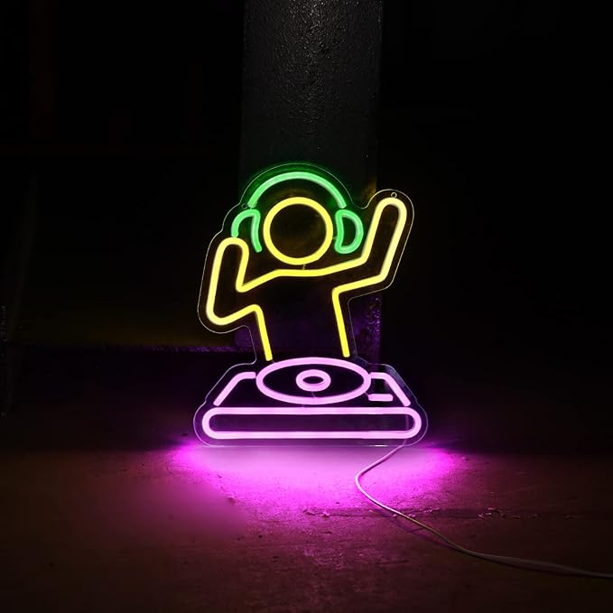 DJ player Neon Sign for Bar USB Operated Neon Light Sign for Man Cave, Anime Neon Sign Dimmable LED Neon Light for Wall Decor, Cute Neon LED Sign for Bar Party Wall Art Decoration