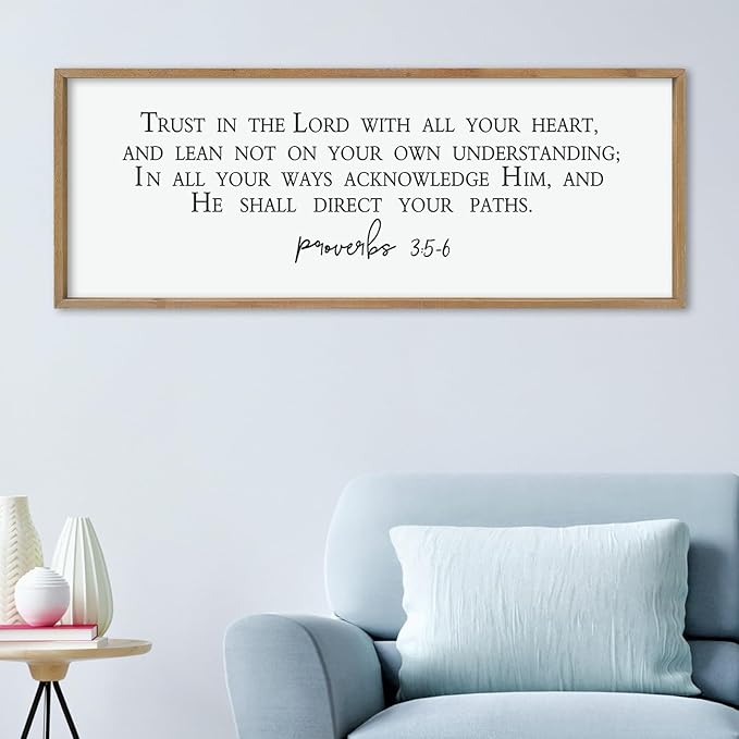 LuZhiQiang Christian Wall Decor Art Trust in the Lord With All Thine Heart Bible Verse Proverbs 3:5-6 Sign 40"×15" for Home Bedroom Church Scripture Large Wood Framed Hanging (Wood)