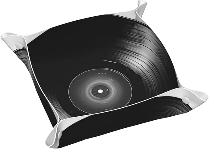 Single Black Vinyl Record Valet Tray Leather Desktop Storage Organizer Bedside For Keys Coin Candy Sundries