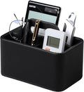 Caddy Organizer with Handle, PU Leather Remote Control Holder Desk Caddy, Portable Makeup Remote Organizer for Table, Nightstand, Office (Black)