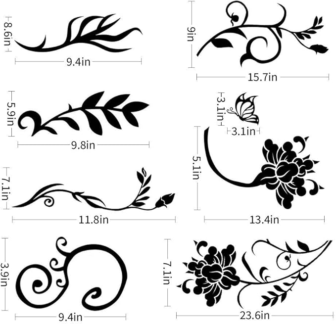 Supzone Flowers & Butterflies Wall Decals - DIY Black & Floral Wall Stickers for Bedrooms & Living Rooms