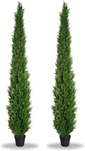 8 Feet Pre-Potted Evergreen Outdoor Artificial Cedar Tree for Front Porch Decor, Outdoor Entryway Decor Fake Tree, Tall Faux Tree with UV Resistant Coating (2 Pack)
