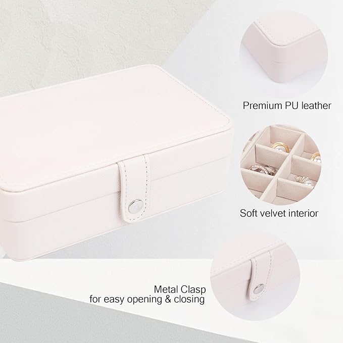Travel Jewelry Organizer Box, Small Jewelry Box Organizer with Necklace Hooks Ring Slots and Removable Dividers for Storage and Organization