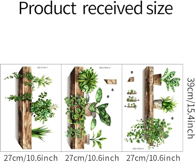 3 Pack 3D Potted Plants Wall Stickers Removable Tropical Nature Plants Wall Decals for Living Room Bedroom Kitchen