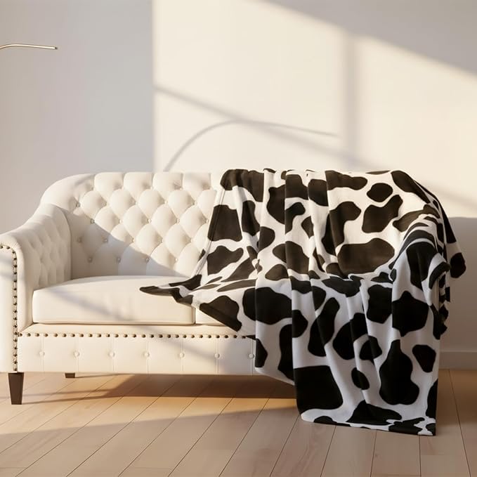 MACEVIA Flannel Fleece Cute Blanket for Couch, Black Cow Print Blankets, Fuzzy Cozy Comfy Super Soft Fluffy Plush Cute Cow Blanket for Bed Sofa 260GSM, Suitable for All Seasons (Dairy Cow,40x50inches)