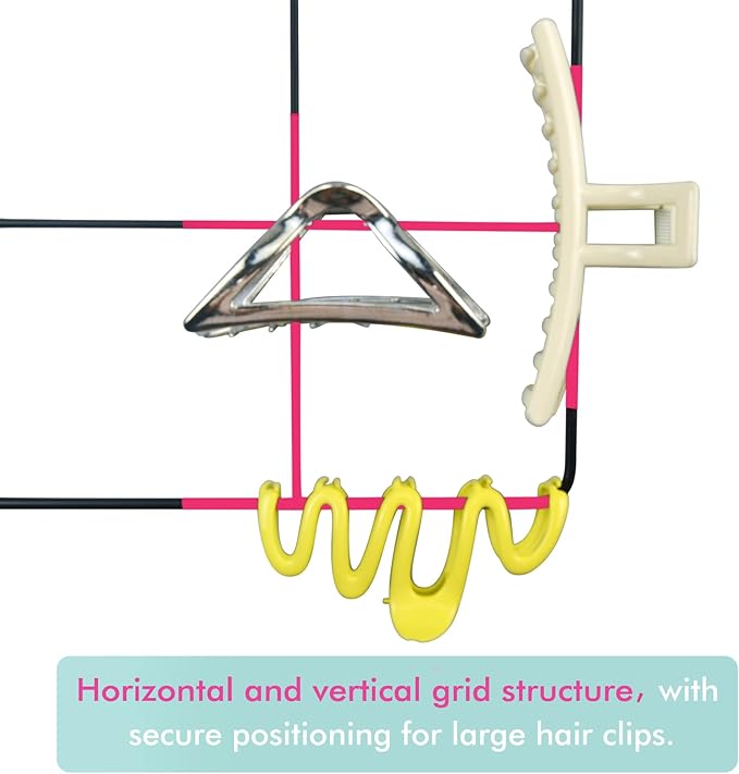 Adhesive Claw Clip Holder - 1Pack Metal Grid Construction Wall Hanging Display Organizer for Pins Hairbands Headbands Hair Accessories Hanger for Women Girls Closet Vanity Room Bedside Storage (Black)