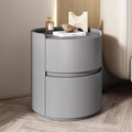 Wooden Nightstand Table with Drawer, Leather Bedside Storage for Bedroom and Living Room, Modern Round Design