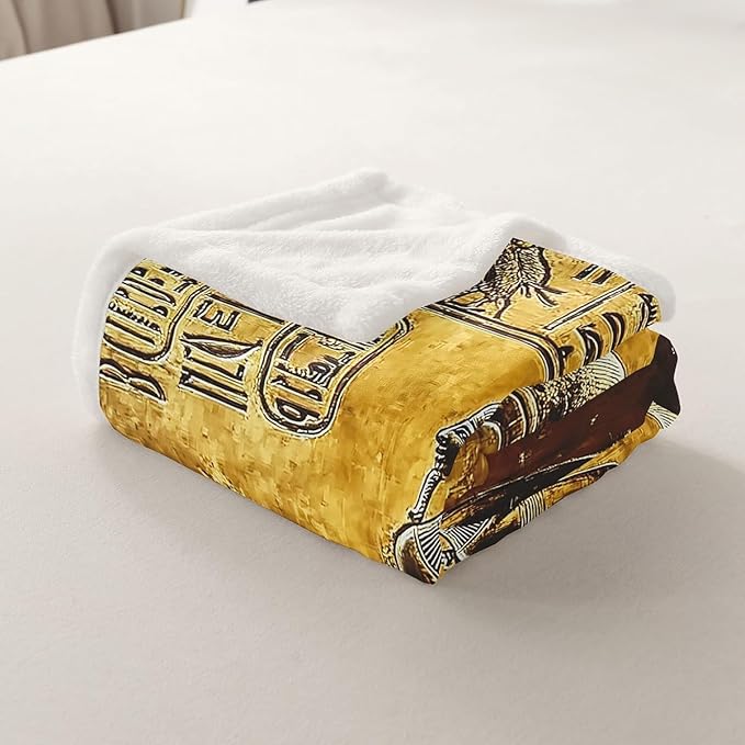 Gold Egyptian Print Blanket Throw Ancient Egypt Style Sherpa Blanket Old Egypt Hieroglyphics Pattern Fleece Blanket for Kids Adults Man Egyptian Civilization Fuzzy Blanket Sofa Decor Throw 50"x60"