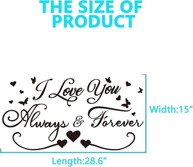 AnFigure Couples Quotes Wall Decals: Inspirational Vinyl Art Love Wall Stickers for Home Bedroom Bathroom Living Room - I Love You Always & Forever 28.6"X15"