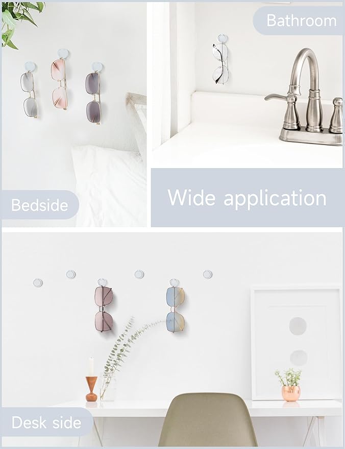 Sunglasses Organizer Wall Mounted Sunglasses Holder 12 Pack Hanging Eyeglass Holder (White with Adhesive)