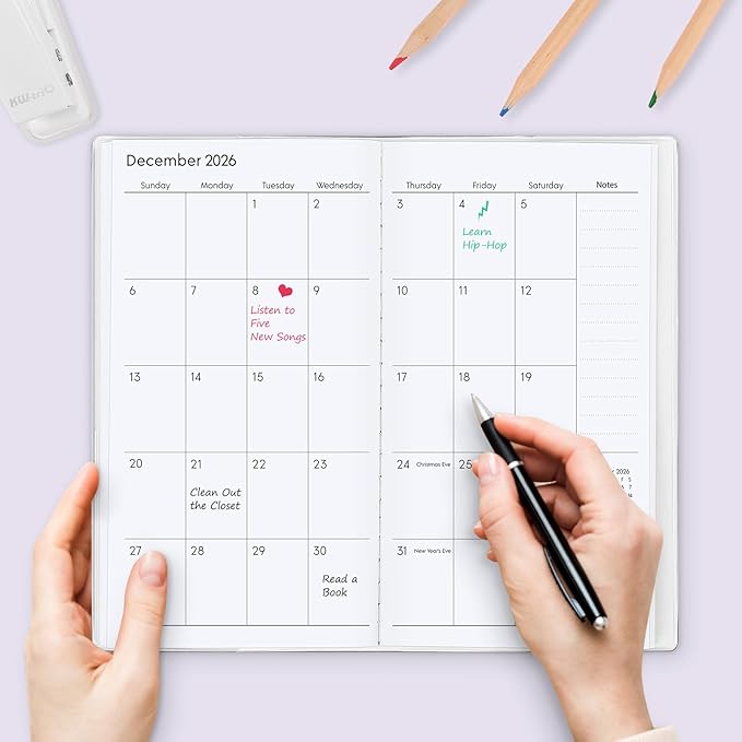 Pocket Calendar 2026-2027, Pocket Planner 2026-3.7" x 6.7" - Runs from January 2026 Until December 2027, Monthly Planner 2026-2027 with PVC Cover for Planning, Purple