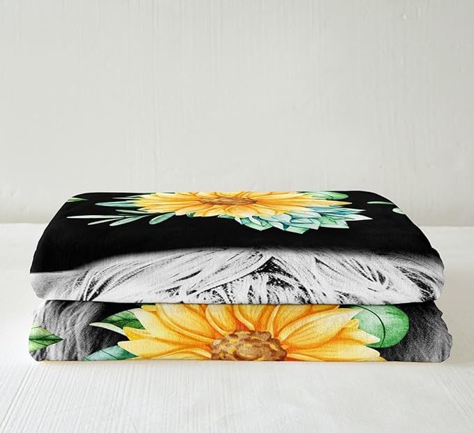 Erosebridal Highland Cow Sherpa Blanket 40"X50",Yellow Sunflower Throw Blanket Boho Tribal Bull Plush Bed Blanket for Kids Teens Adults,Rustic Farmhouse Animal Fleece Flanket Black
