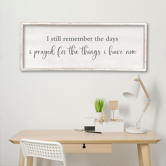 I Still Remember the Days I Prayed Sign 32" x 12" Large Living Room Wall Decor Wooden Vintage Framed Plaque Country Bedroom Hanging Home Farmhouse Inspirational I Prayed Wall Art (White)