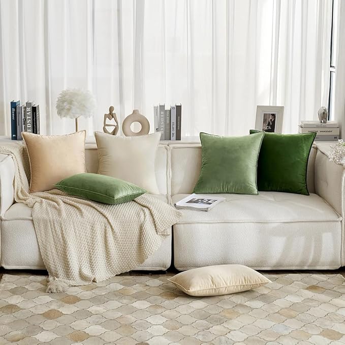 MIULEE Sage Green Velvet Throw Pillow Covers 20x20 Soft Decorative Solid Square Cushion Cases Pack of 2 Modern Luxury Home Decor for Couch, Sofa, Bedroom