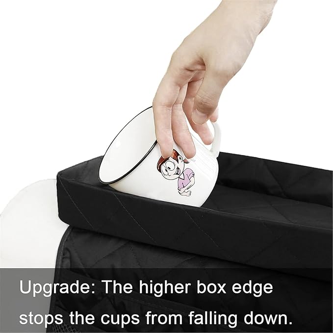 Couch Arm Tray-Couch Arm Cup Holder,Anti-Slip Chair Arm TV Remote Holder for Recliner Sofa Armchair Caddy Bedside Storage Pockets Bag for Pens, Magazines, Snacks, Glasses