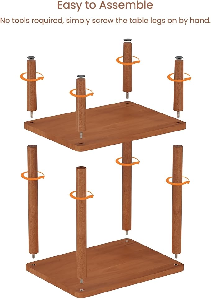 LUCKNOCK Solid Wood Side Table, 2-Tier Small End Table with Storage Shelf, Narrow Nightstand Bedside Table for Small Spaces, Bedroom, Living Room, Farmhouse, No-Tool Assembly.