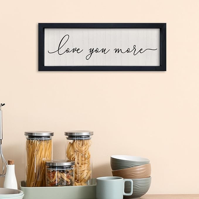 comurdyo Couples Love Quotes I Love You More Wall Decor 16"×6" Small Modern Master Bedroom Romantic for Vintage Minimalist Framed Wood Sign Horizontal Hanging Plaque Wall Art (Black)