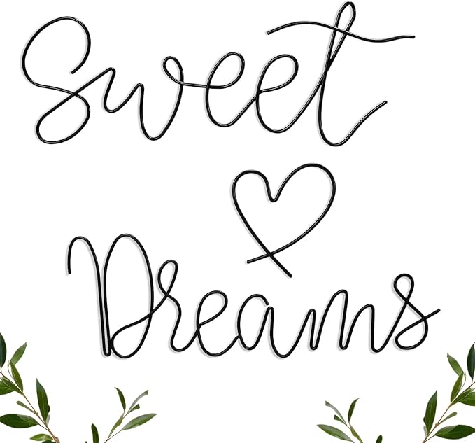 Yousoontic Sweet Dreams Wall Decor Above Bed Minimalist Metal Bedroom Wall Art Modern Sweet Dreams Decorative Metal Sign for Home Bedroom Hotel Dormitory Door Decorations, 29.15'' Total Length(Black)