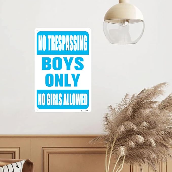 12"x16" Aluminum Sign, No Trespassing Boys Only No Girls Allowed Sign, Boy Decor for Teen Boys Bedroom Door Wall Decoration