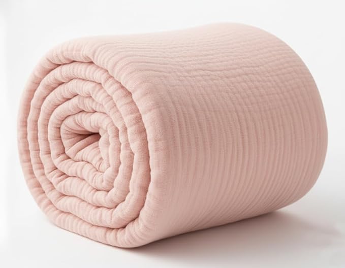 KyraHome 100% Organic Cotton Muslin Throw Blanket for Couch, Girls, Adults, Kids, 50"x60", Plant Dyed, Breathable Lightweight Soft Gauze Blanket, All Season (Soft Pink)
