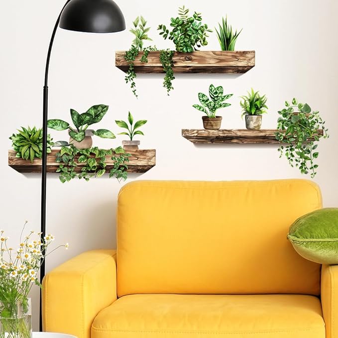 3 Pack 3D Potted Plants Wall Stickers Removable Tropical Nature Plants Wall Decals for Living Room Bedroom Kitchen