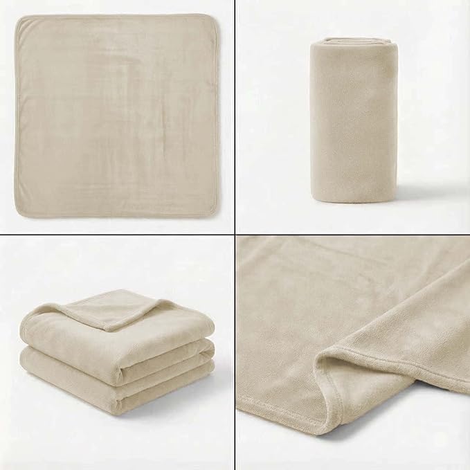Fleece Blanket Twin - 60x80 Inch Lightweight & Buttery-Soft Throw for Bed, Sofa, Camping | 300GSM Cloud-Touch Microfiber | Cozy Essentials for Travel & Movie Nights, (Cream)