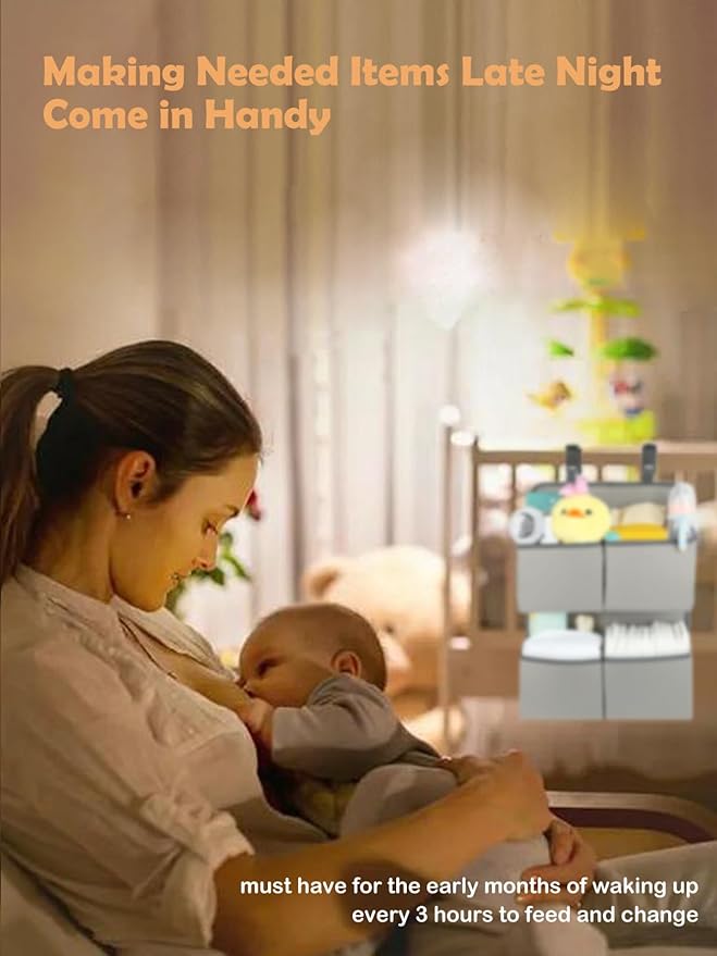 Hanging Diaper Organizer for Crib/Playard/Bassinet/Playpen – Hold 80+ Diapers - Changing Table Diaper Holder - Hanging Diaper Storage Stacker Nursery Caddy Organizer for Newborns (Silver-gray)