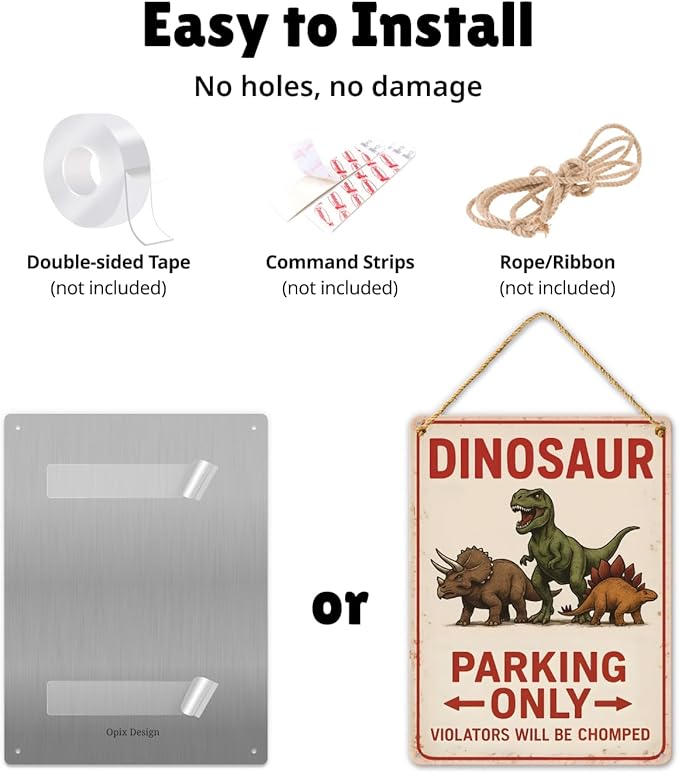 Dinosaur Parking Only Metal Sign – Dinosaur Room Decor for Boys, Dino Wall Bedroom Decor for Boys – 11×8.3″ Aluminum Dino Decorection for Toddler Boy Room, Birthday Party, Nursery, Playroom & Classroom Opix Design