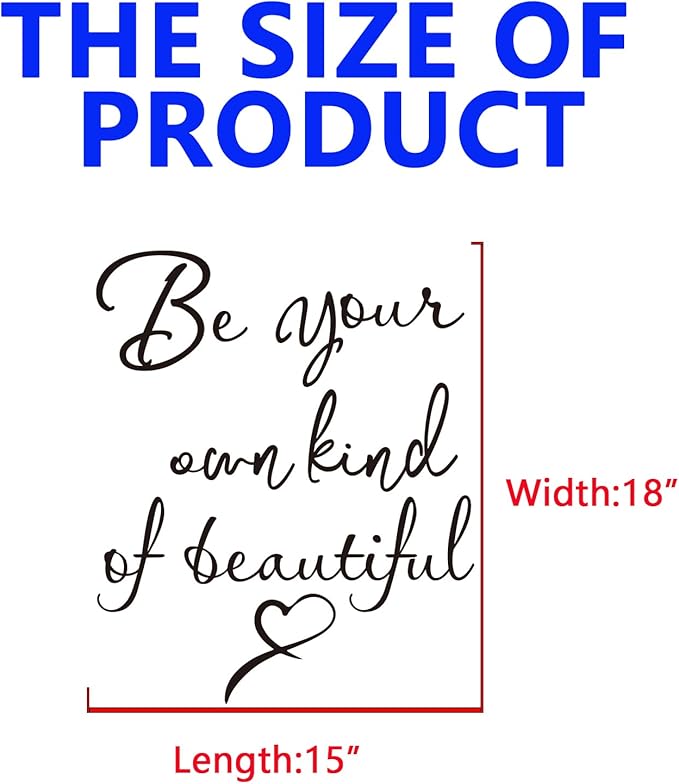 Inspirational Quotes Bedroom Wall Stickers: Women Beautiful Home Positive Vinyl Art Wall Decals - Living Room Bathroom Kitchen Family Wall Decor - Be Your Own Kind of Beatiful 15" X 18"
